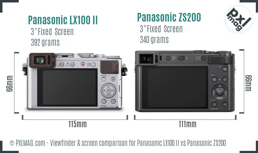 Panasonic LX100 II vs Panasonic ZS200 Screen and Viewfinder comparison