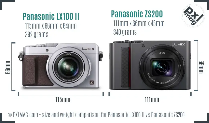 Panasonic LX100 II vs Panasonic ZS200 size comparison