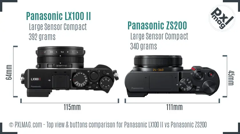 Panasonic LX100 II vs Panasonic ZS200 top view buttons comparison