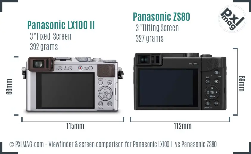 Panasonic LX100 II vs Panasonic ZS80 Screen and Viewfinder comparison