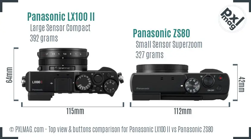 Panasonic LX100 II vs Panasonic ZS80 top view buttons comparison