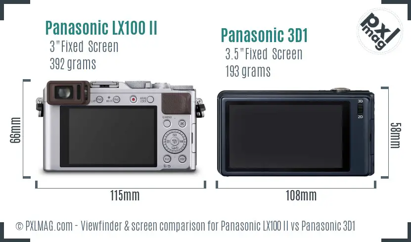 Panasonic LX100 II vs Panasonic 3D1 Screen and Viewfinder comparison
