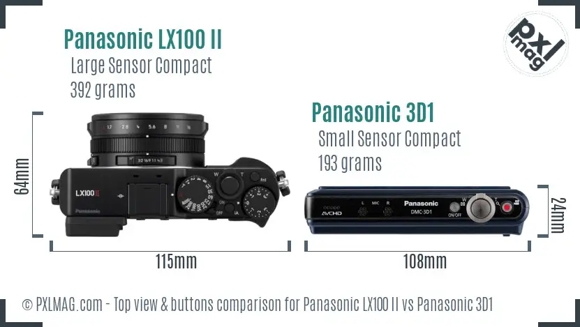 Panasonic LX100 II vs Panasonic 3D1 top view buttons comparison