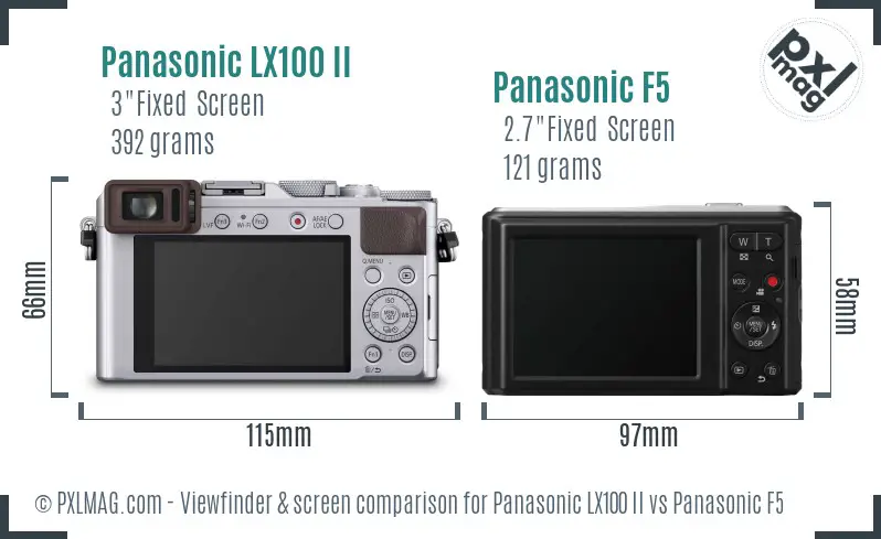 Panasonic LX100 II vs Panasonic F5 Screen and Viewfinder comparison