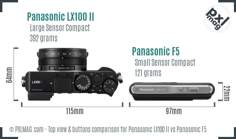 Panasonic LX100 II vs Panasonic F5 top view buttons comparison