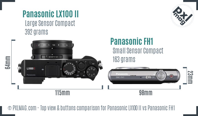 Panasonic LX100 II vs Panasonic FH1 top view buttons comparison