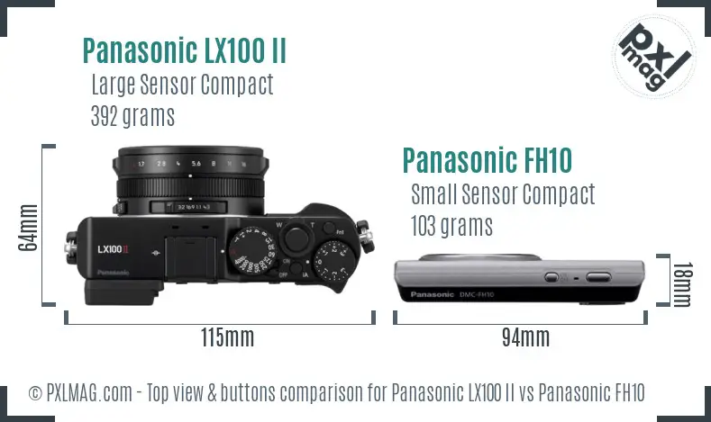 Panasonic LX100 II vs Panasonic FH10 top view buttons comparison