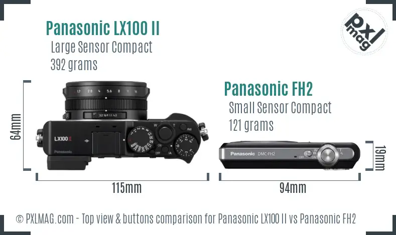 Panasonic LX100 II vs Panasonic FH2 top view buttons comparison