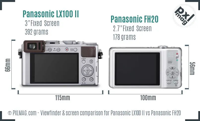Panasonic LX100 II vs Panasonic FH20 Screen and Viewfinder comparison