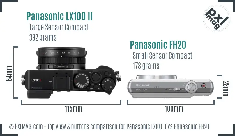 Panasonic LX100 II vs Panasonic FH20 top view buttons comparison