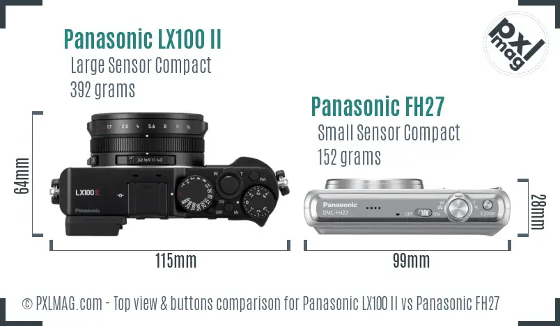 Panasonic LX100 II vs Panasonic FH27 top view buttons comparison