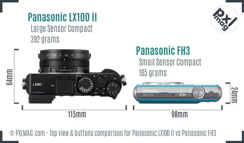 Panasonic LX100 II vs Panasonic FH3 top view buttons comparison