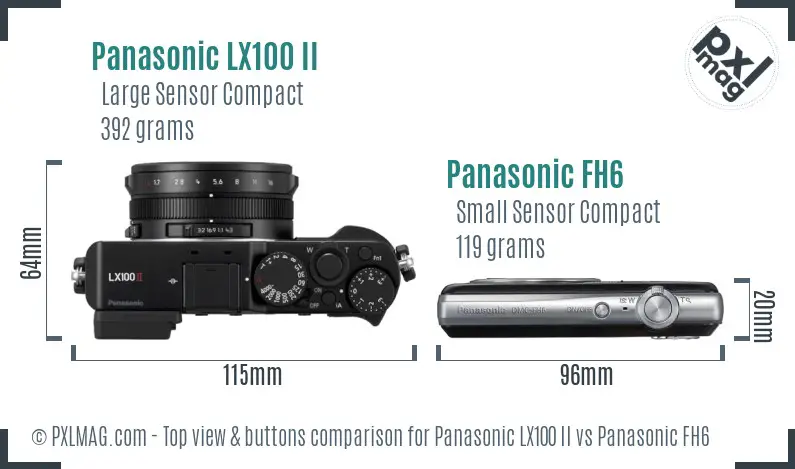 Panasonic LX100 II vs Panasonic FH6 top view buttons comparison
