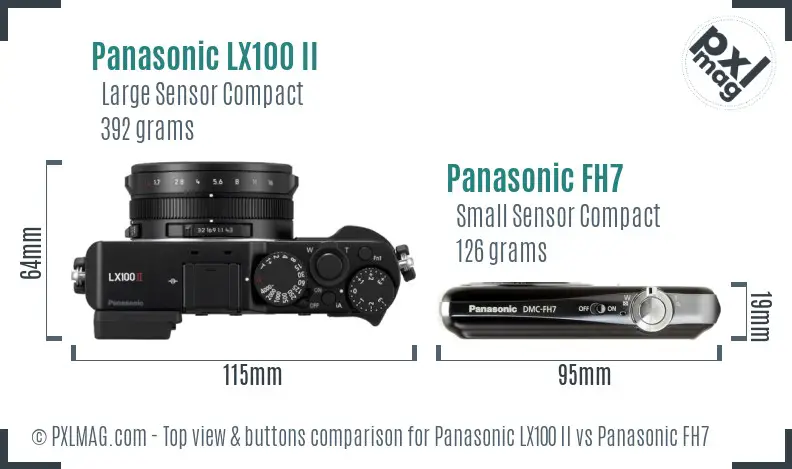 Panasonic LX100 II vs Panasonic FH7 top view buttons comparison
