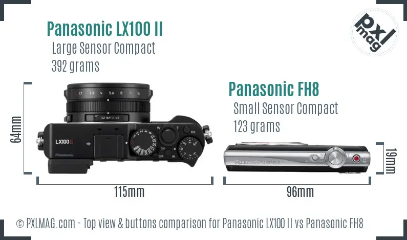 Panasonic LX100 II vs Panasonic FH8 top view buttons comparison