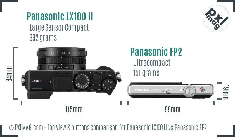 Panasonic LX100 II vs Panasonic FP2 top view buttons comparison