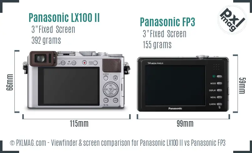 Panasonic LX100 II vs Panasonic FP3 Screen and Viewfinder comparison