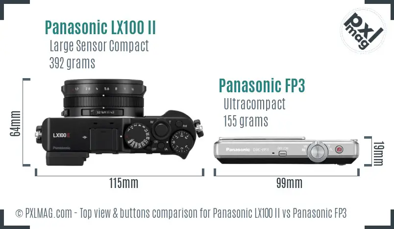 Panasonic LX100 II vs Panasonic FP3 top view buttons comparison