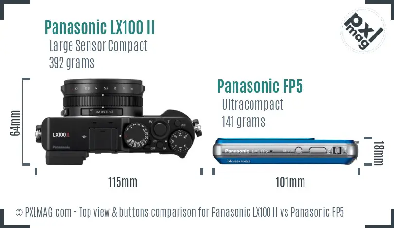 Panasonic LX100 II vs Panasonic FP5 top view buttons comparison
