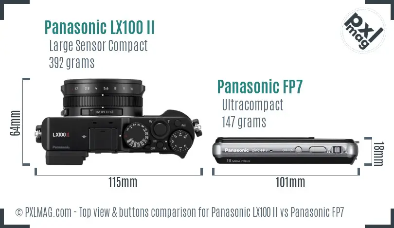 Panasonic LX100 II vs Panasonic FP7 top view buttons comparison