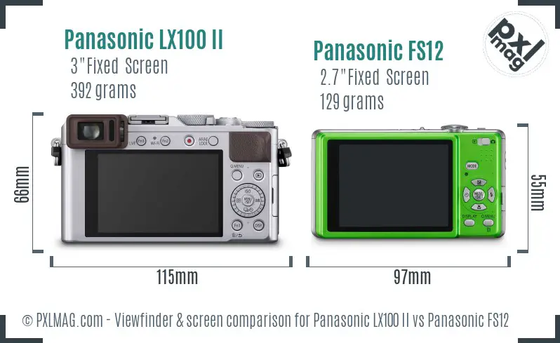 Panasonic LX100 II vs Panasonic FS12 Screen and Viewfinder comparison