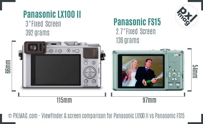 Panasonic LX100 II vs Panasonic FS15 Screen and Viewfinder comparison