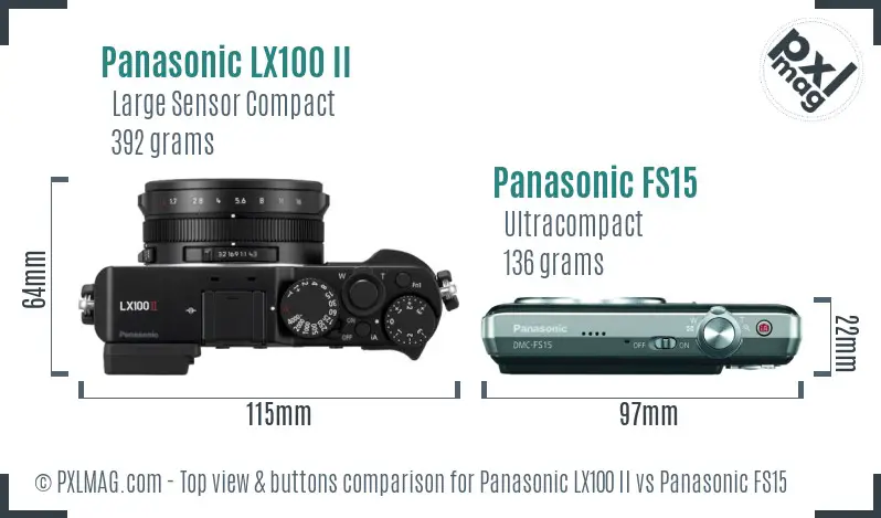 Panasonic LX100 II vs Panasonic FS15 top view buttons comparison