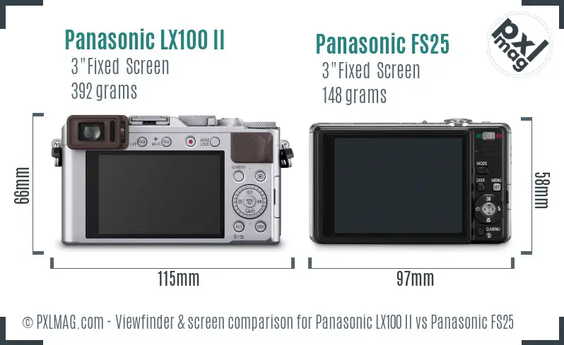 Panasonic LX100 II vs Panasonic FS25 Screen and Viewfinder comparison