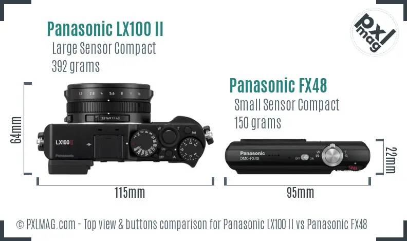 Panasonic LX100 II vs Panasonic FX48 top view buttons comparison