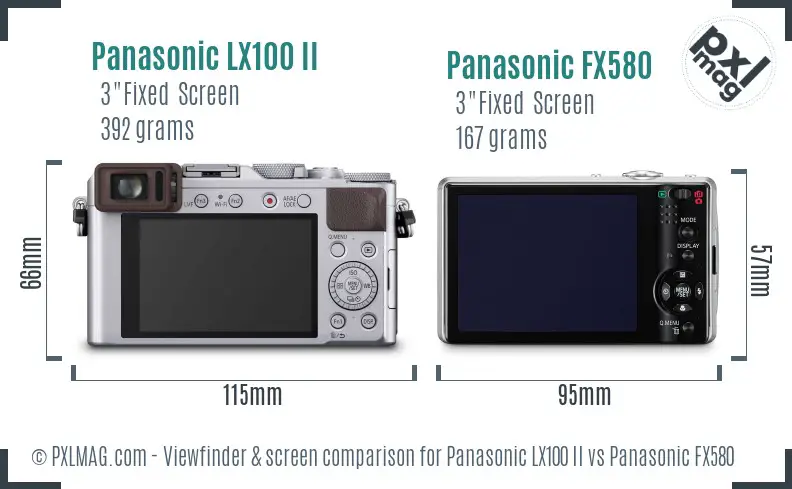 Panasonic LX100 II vs Panasonic FX580 Screen and Viewfinder comparison