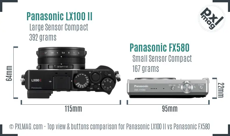 Panasonic LX100 II vs Panasonic FX580 top view buttons comparison