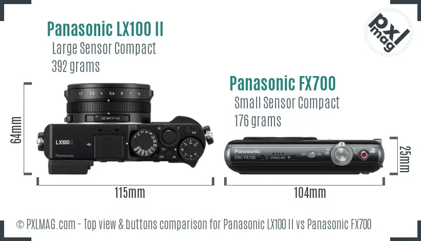 Panasonic LX100 II vs Panasonic FX700 top view buttons comparison