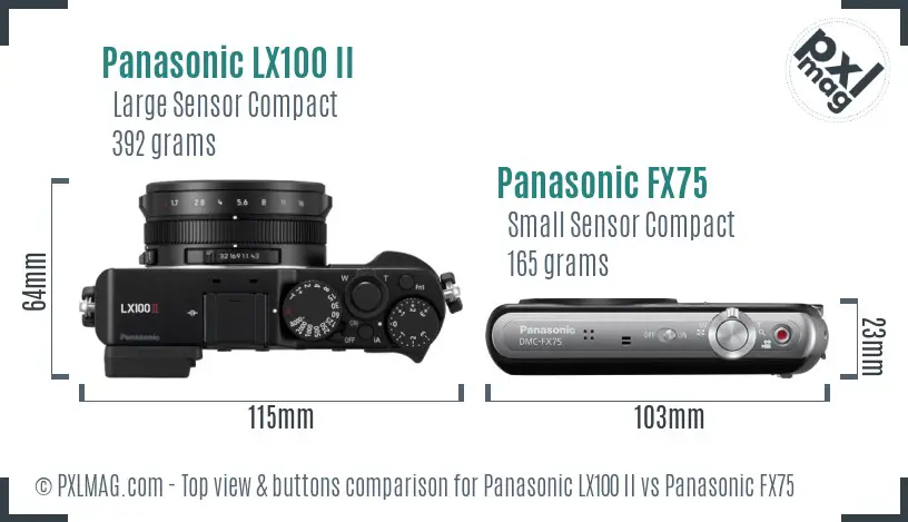Panasonic LX100 II vs Panasonic FX75 top view buttons comparison