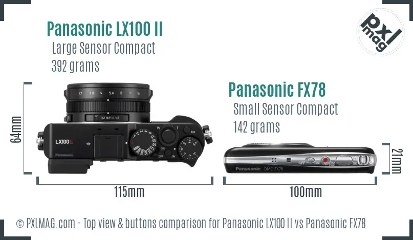 Panasonic LX100 II vs Panasonic FX78 top view buttons comparison