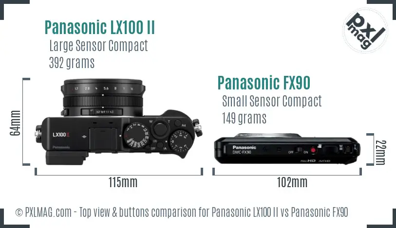 Panasonic LX100 II vs Panasonic FX90 top view buttons comparison
