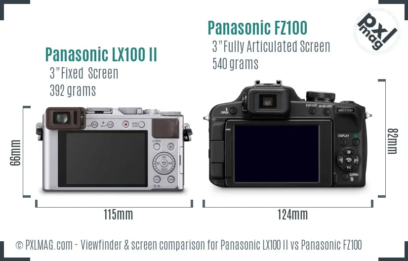 Panasonic LX100 II vs Panasonic FZ100 Screen and Viewfinder comparison