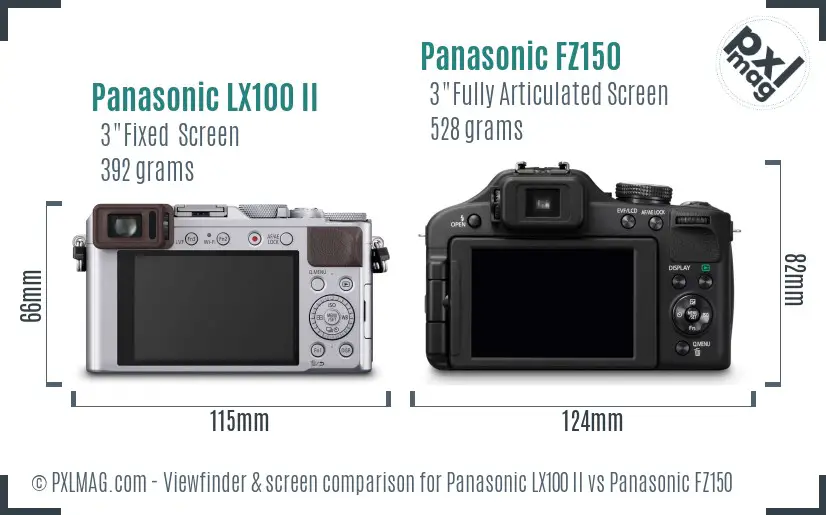 Panasonic LX100 II vs Panasonic FZ150 Screen and Viewfinder comparison