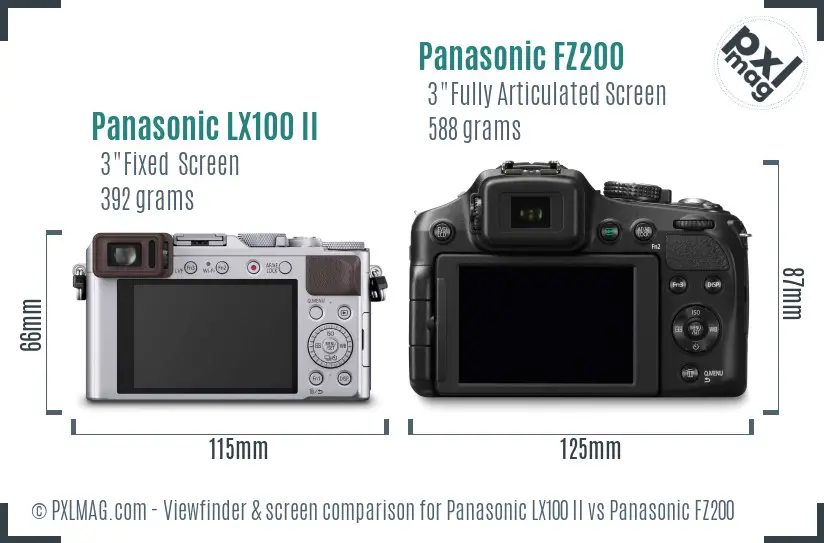 Panasonic LX100 II vs Panasonic FZ200 Screen and Viewfinder comparison