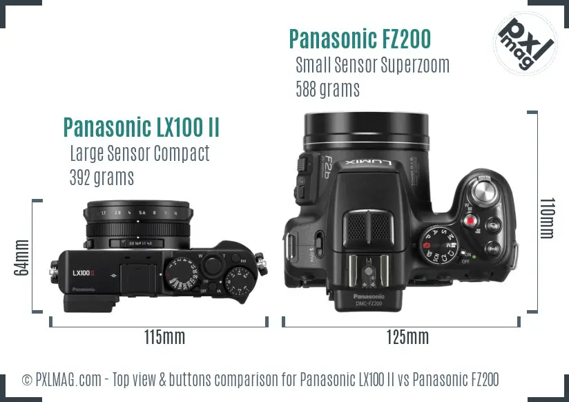Panasonic LX100 II vs Panasonic FZ200 top view buttons comparison