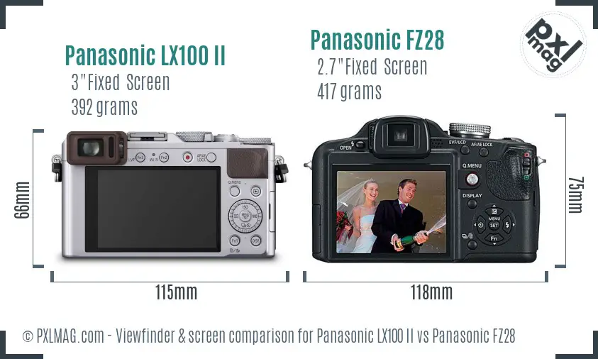 Panasonic LX100 II vs Panasonic FZ28 Screen and Viewfinder comparison