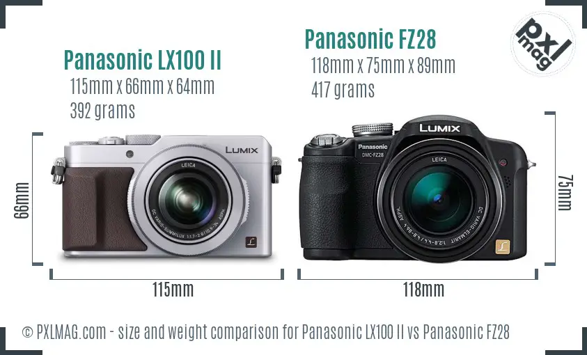 Panasonic LX100 II vs Panasonic FZ28 size comparison