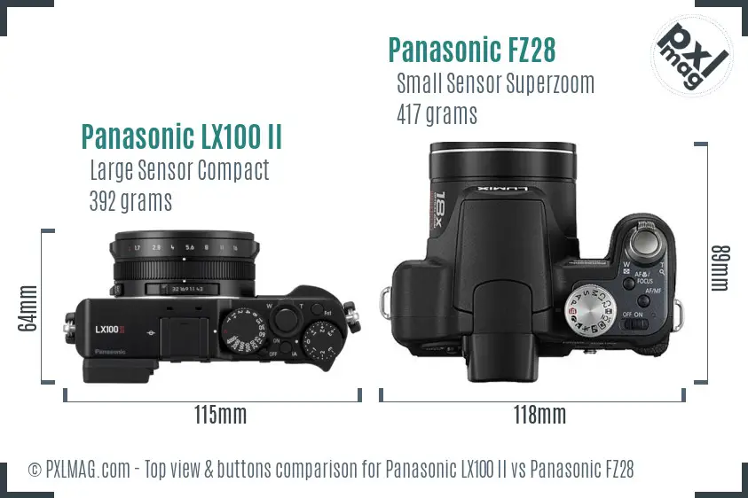 Panasonic LX100 II vs Panasonic FZ28 top view buttons comparison