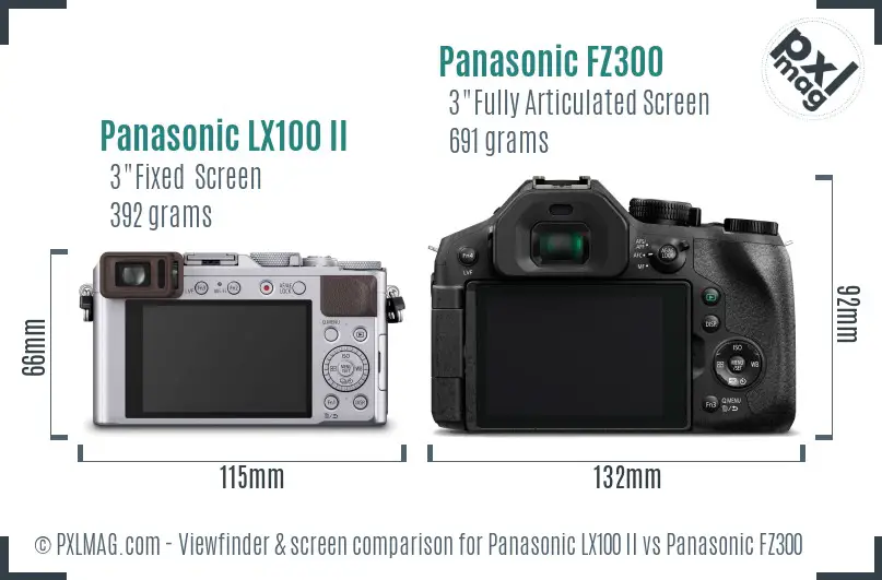 Panasonic LX100 II vs Panasonic FZ300 Screen and Viewfinder comparison