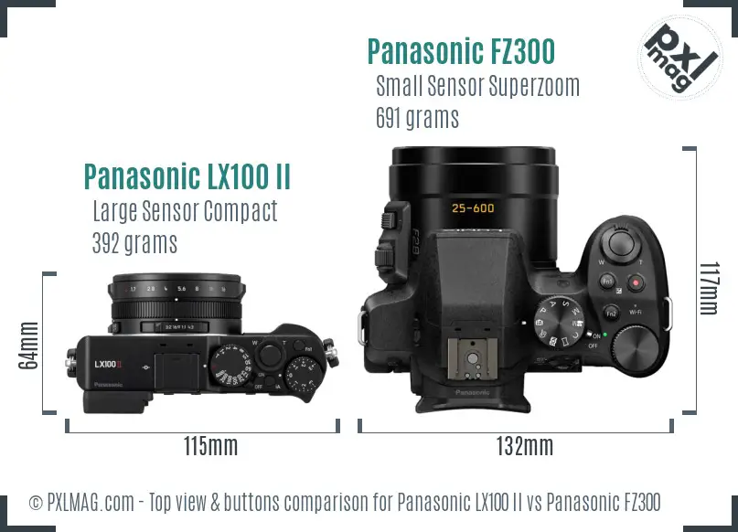 Panasonic LX100 II vs Panasonic FZ300 top view buttons comparison