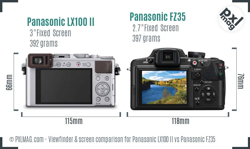 Panasonic LX100 II vs Panasonic FZ35 Screen and Viewfinder comparison