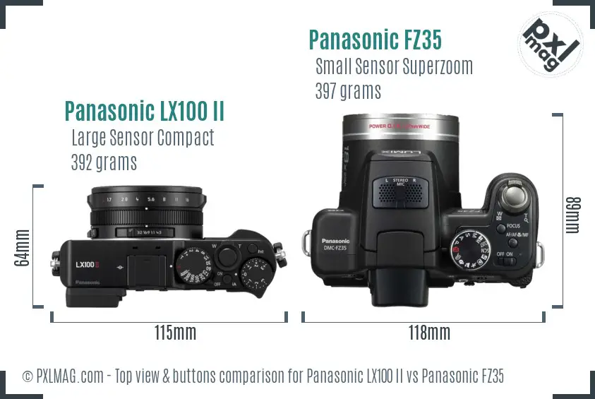 Panasonic LX100 II vs Panasonic FZ35 top view buttons comparison