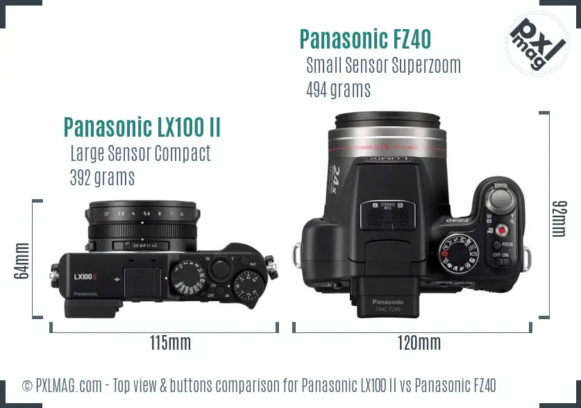 Panasonic LX100 II vs Panasonic FZ40 top view buttons comparison