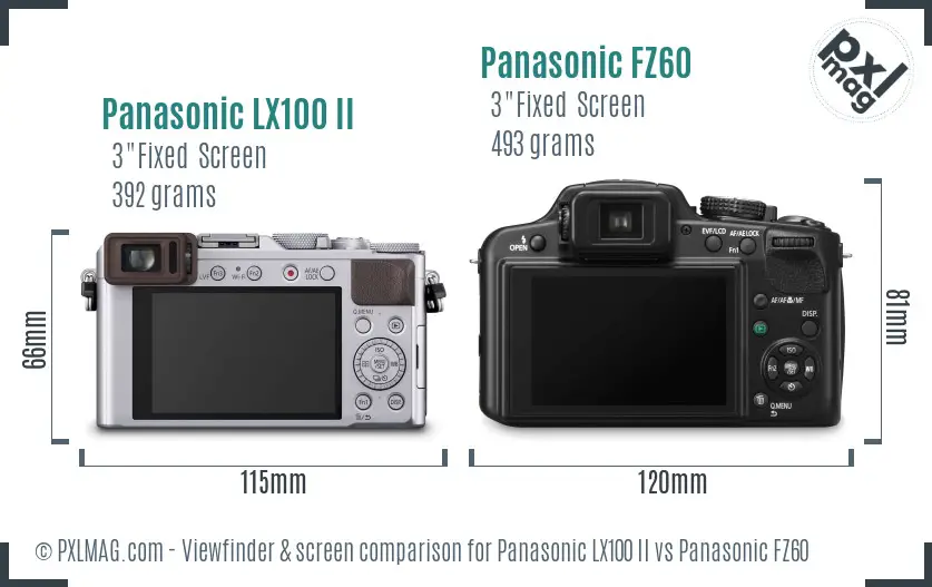 Panasonic LX100 II vs Panasonic FZ60 Screen and Viewfinder comparison
