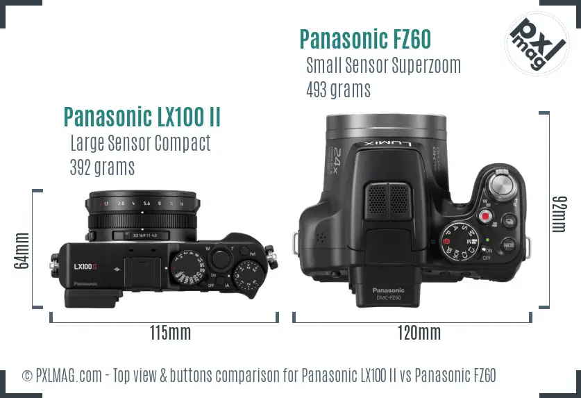 Panasonic LX100 II vs Panasonic FZ60 top view buttons comparison