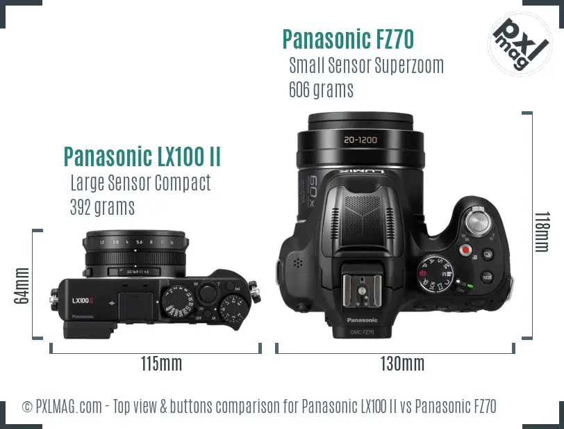 Panasonic LX100 II vs Panasonic FZ70 top view buttons comparison Panasonic LX100 II vs Panasonic FZ70 top view buttons comparison